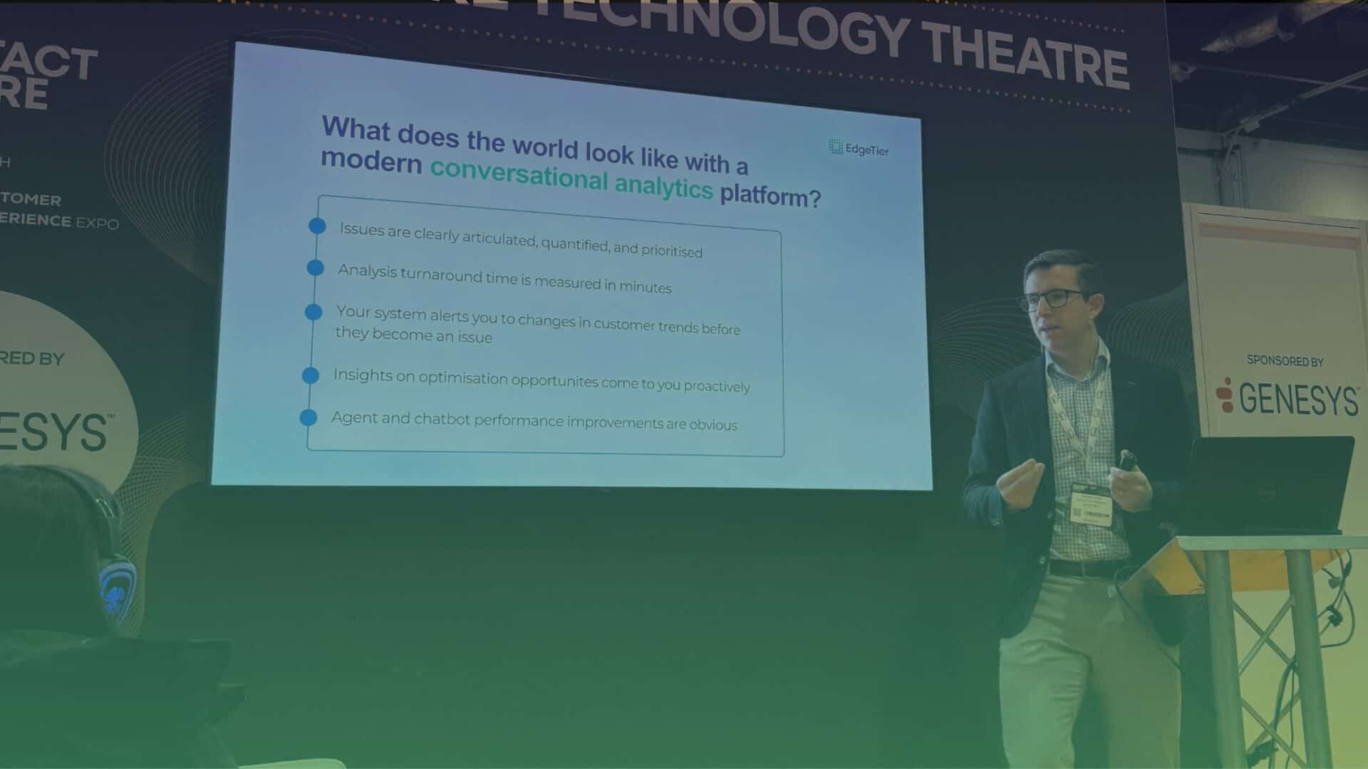 Shane Lynn, EdgeTier CEO, on stage at the CCE