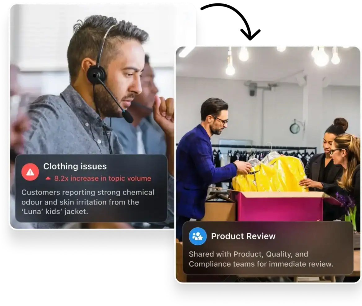 Agent using Explore to uncover a product issue that is then sent over to the relevant department to address.
